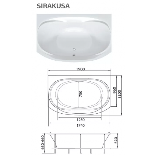 Ванна акриловая Marka One Sirakusa New белая 190х120 см 01син1912